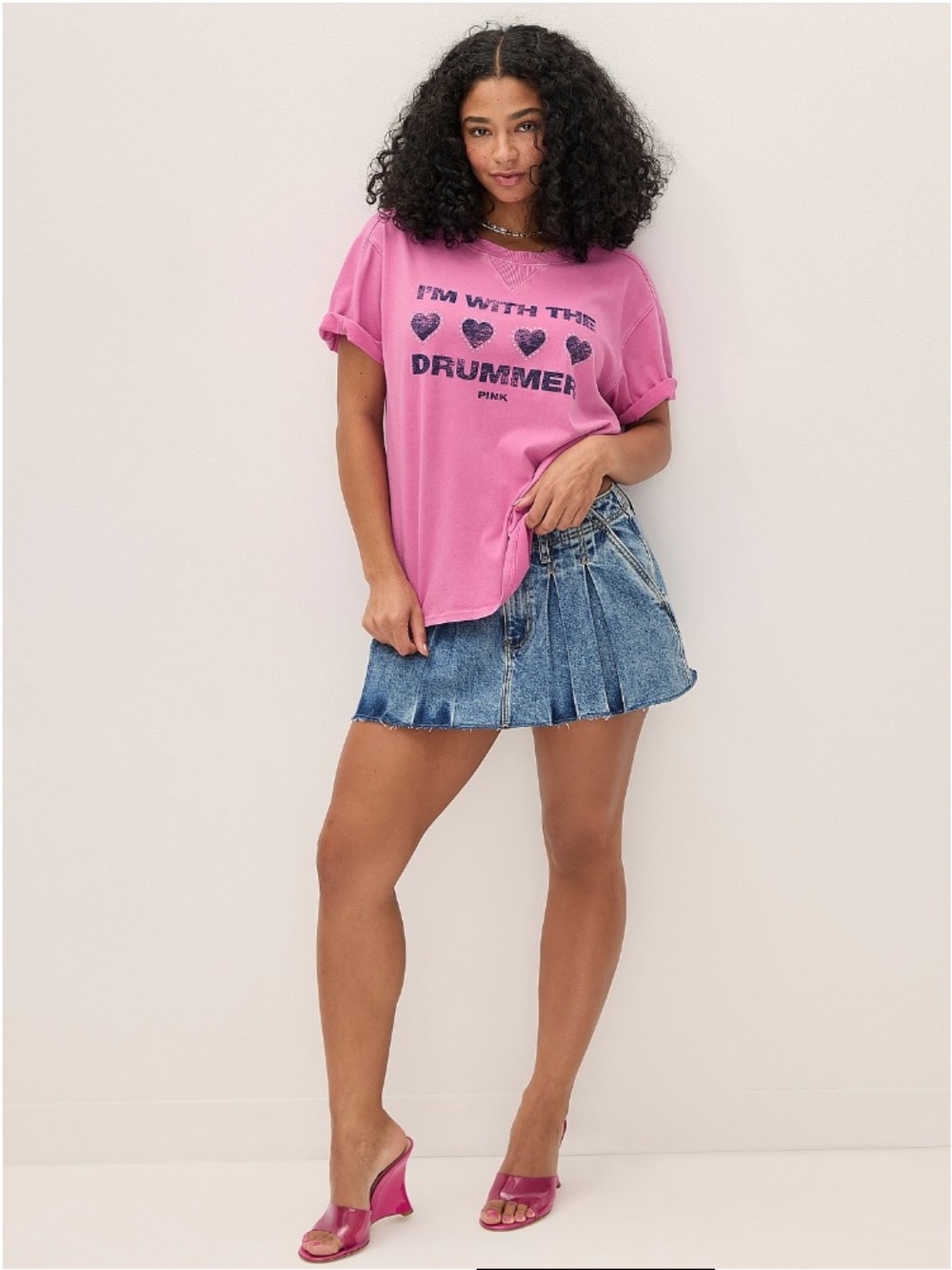 🩷VS Pink bling cotton v-stitch boxy tee sz S NWT - Picture 2 of 10